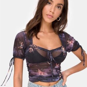 Motel Rocks Dark Angel Ruched Tie Front Blouse